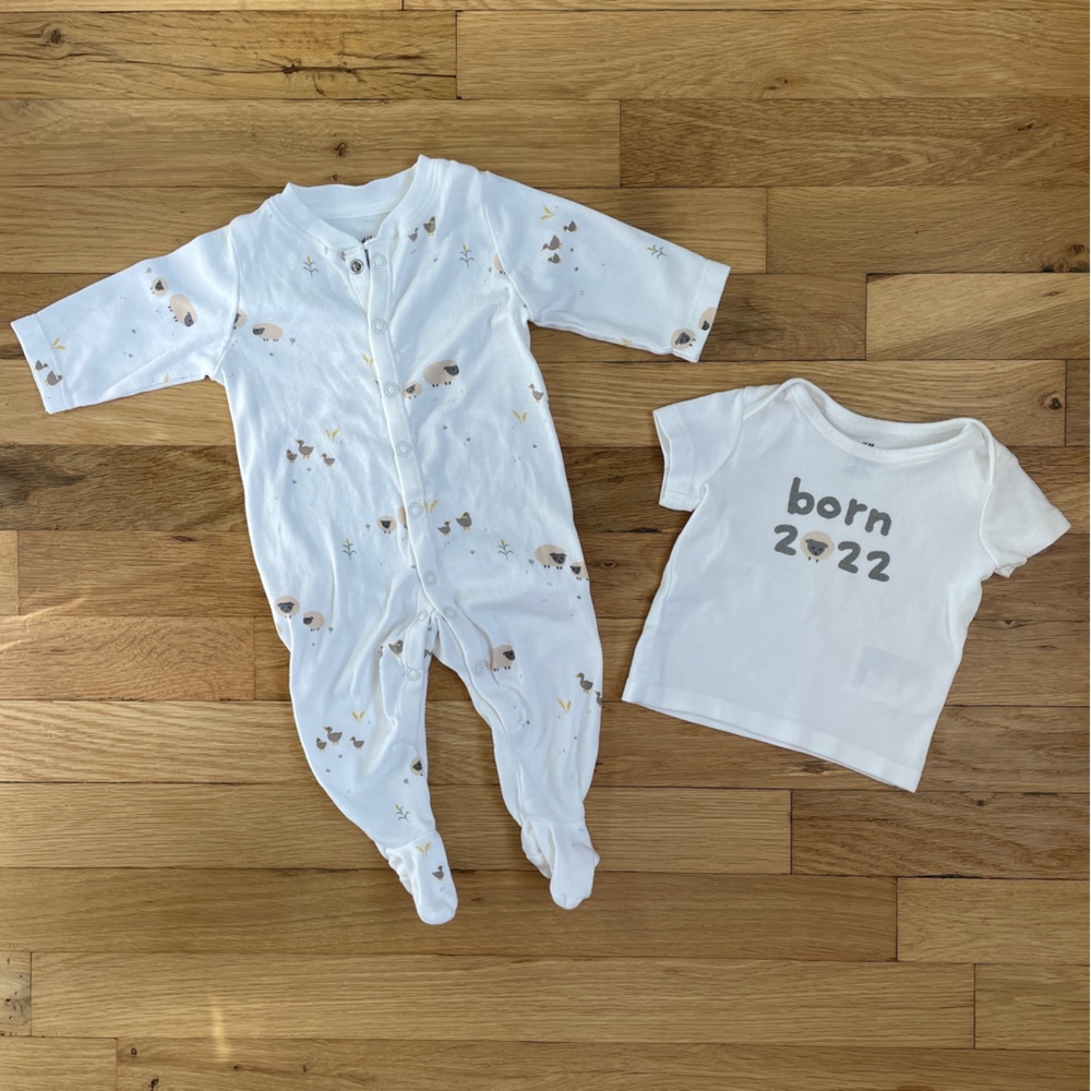 H&M Footies Pajamas + T-shirt | 0-3M | Newborn | 100% organic cotton | Born 2022